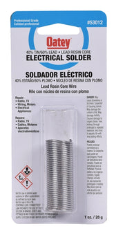 Oatey 53012 Rosin Core Solder, 1 oz Carded, Solid, Silver, 361 to 460 deg F Melting Point